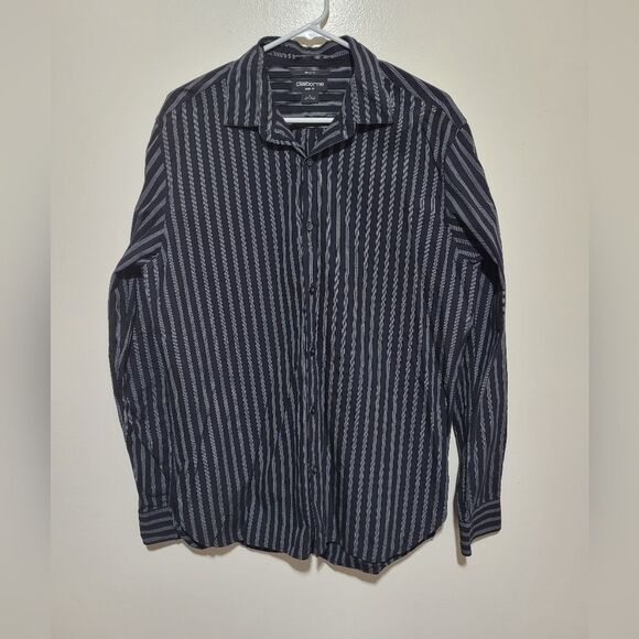 Claiborne Slim Fit Mens Striped Long Sleeve Button Up Shirt - Picture 1 of 5